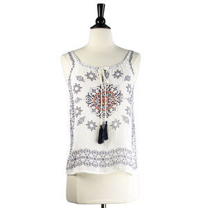 RAGA | White Beaded Front Tassel Tank